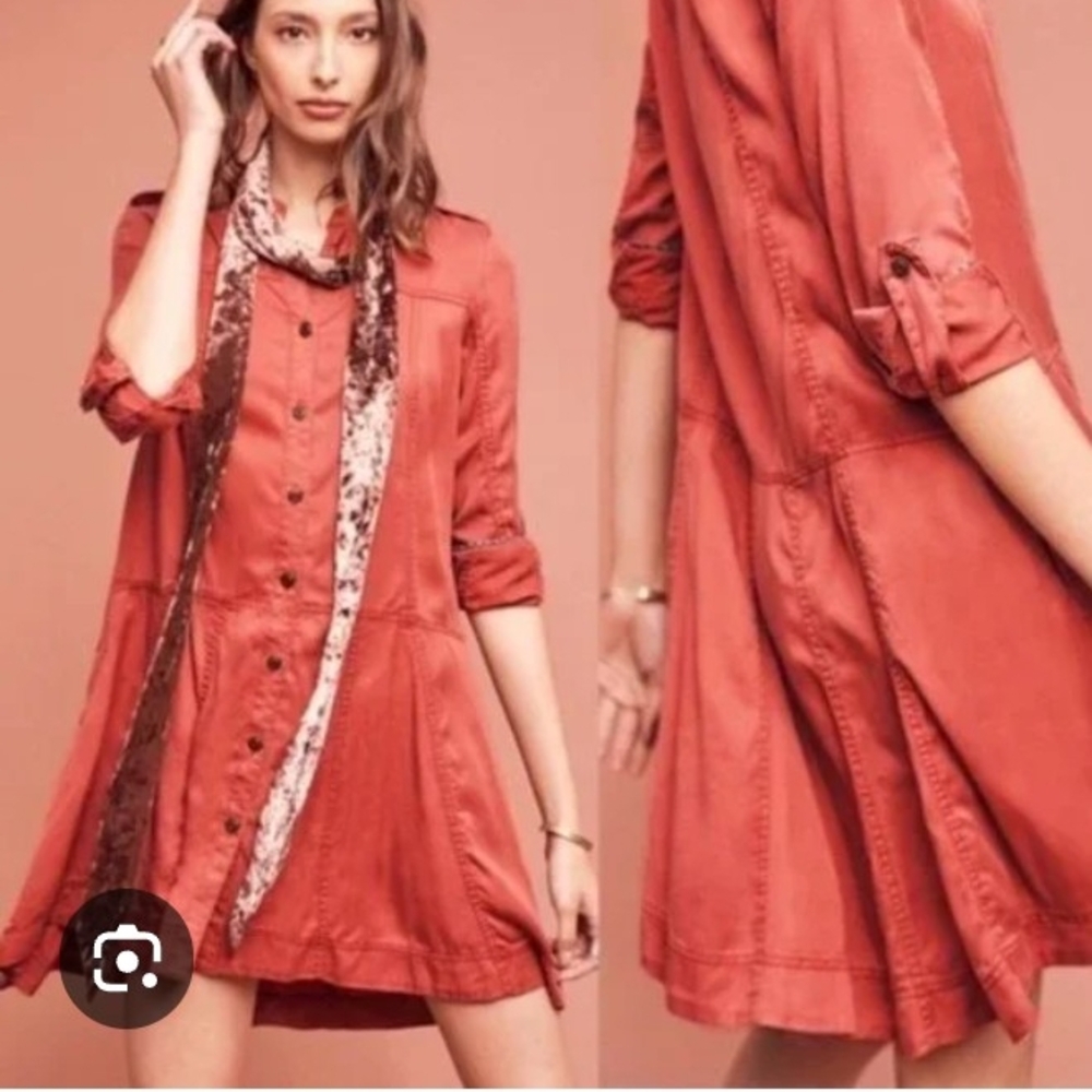 HOLDING HORSES By Anthropology Red Button-Up Dress